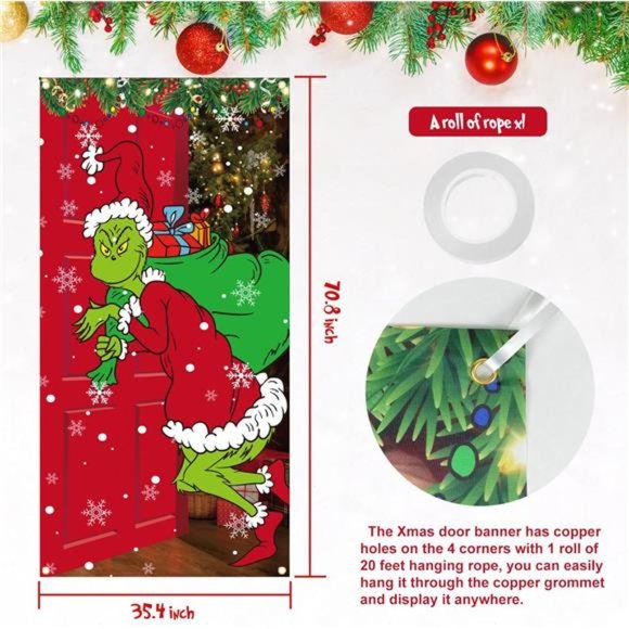 Cover Door Christmas Backdrop for Front Door Decor Party Supplies 70.8x35.4Inch - Picture 2 of 6